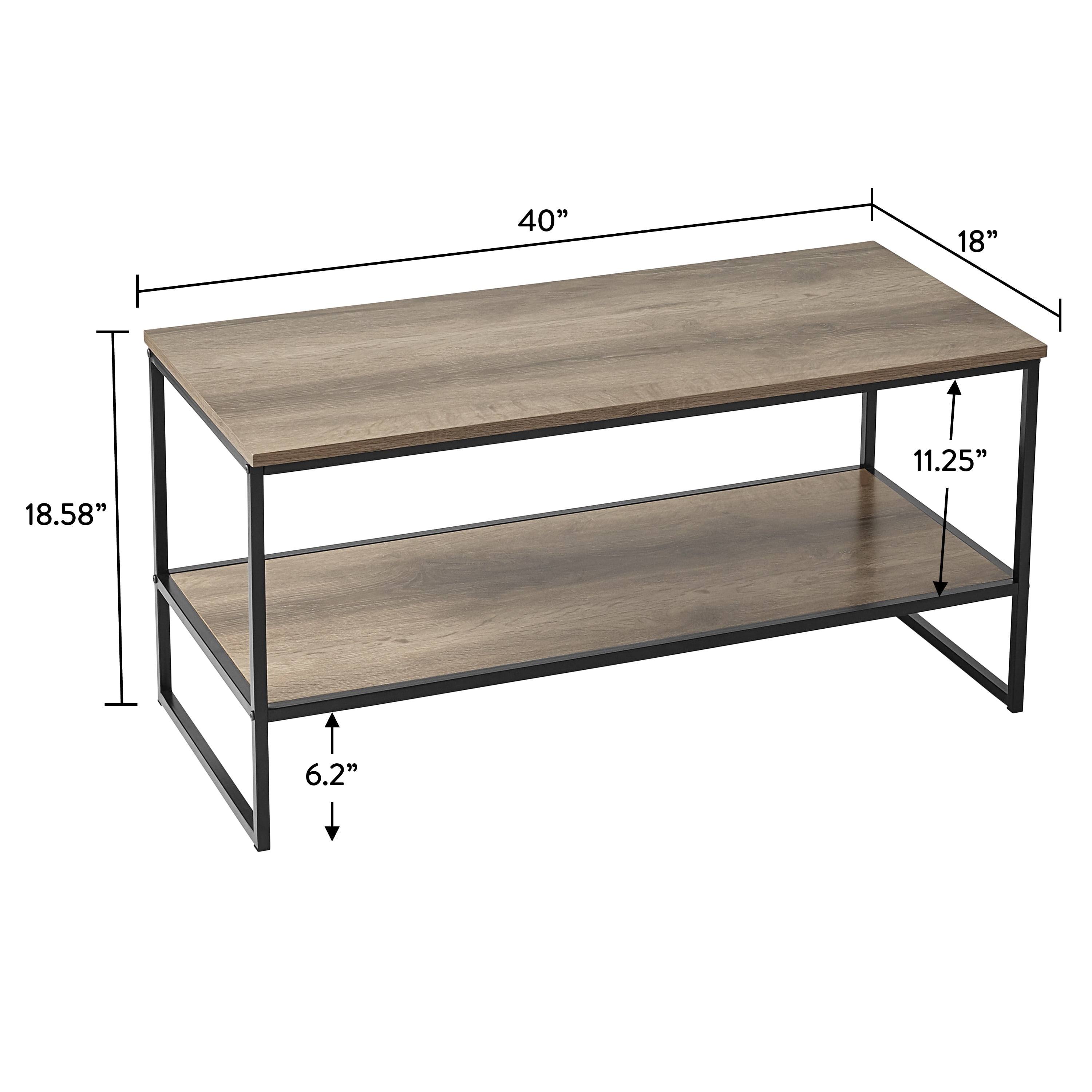 Mainstays 3 Piece Coffee and End Table Set with Rustic Brown Finish and Black Metal Frame