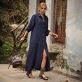 thumbnail image 3 of Quixlent Women's Cotton Linen Shirt Dress Casual Rolled-Up Sleeve Button Dowm Maxi Dress Summer Loose Tunic Shift Dress, 3 of 7