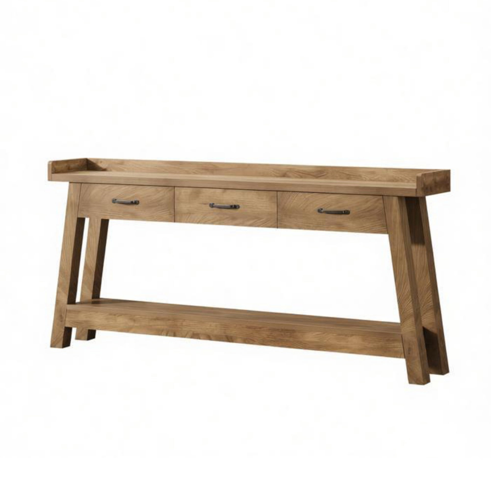 Long Console Table, 75.79 in, 3 Drawers, Raised Edge, Farmhouse Style