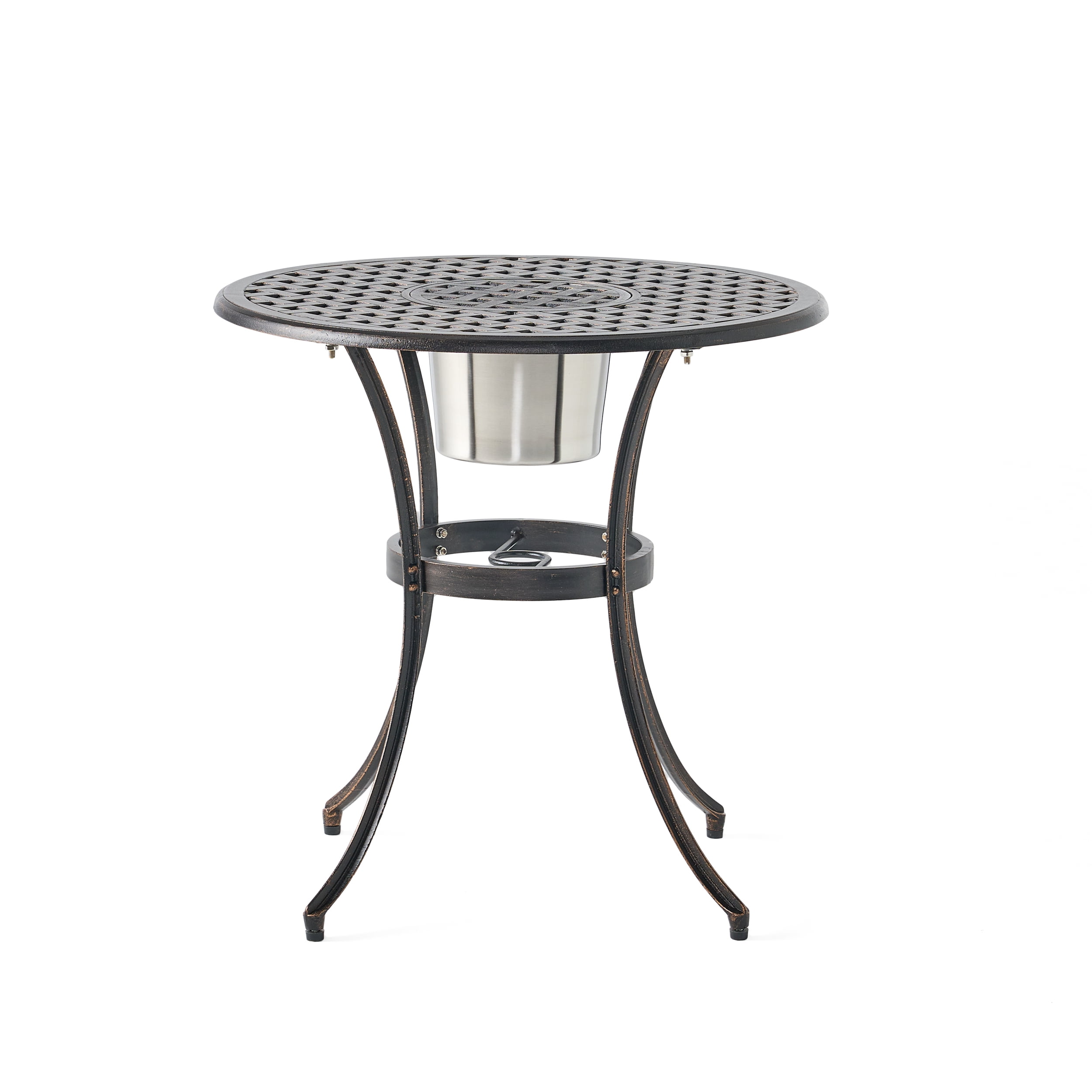 Outdoor 3 Piece Cast Metal Leisure Bistro Set with Ice Bucket, Multi Function Combined Furniture for Patio Garden, Copper