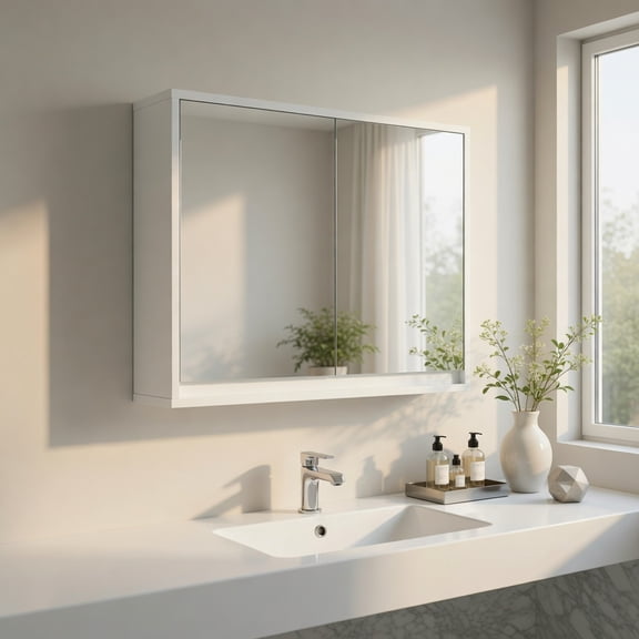 Demi Bonn Bathroom Wall Cabinet, Wall Mounted Bathroom Mirror Cabinet, 2-Door Wall-Mounted Bathroom Mirrored Medicine Cabinet, for Bathroom, White