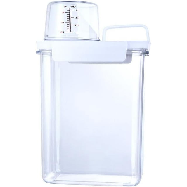 1800ML Laundry Powder Container, Airtight Laundry Detergent Powder Storage Box with Measuring Cup and Handle Transparent Plastic Laundry Detergent Dispenser for Washing Powder,Soda Powder,Grain