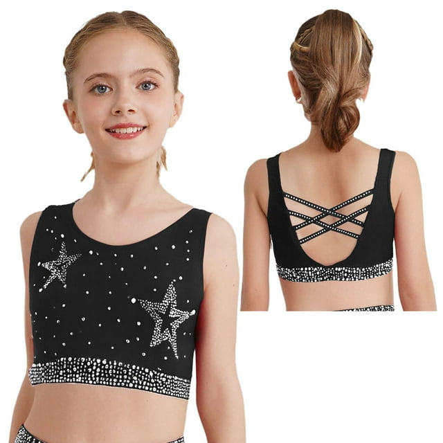 Riismen Débardeur de Danse Sans Manches pour Filles Enfants, Chemise de Rue Hip Hop Performance Noir 14