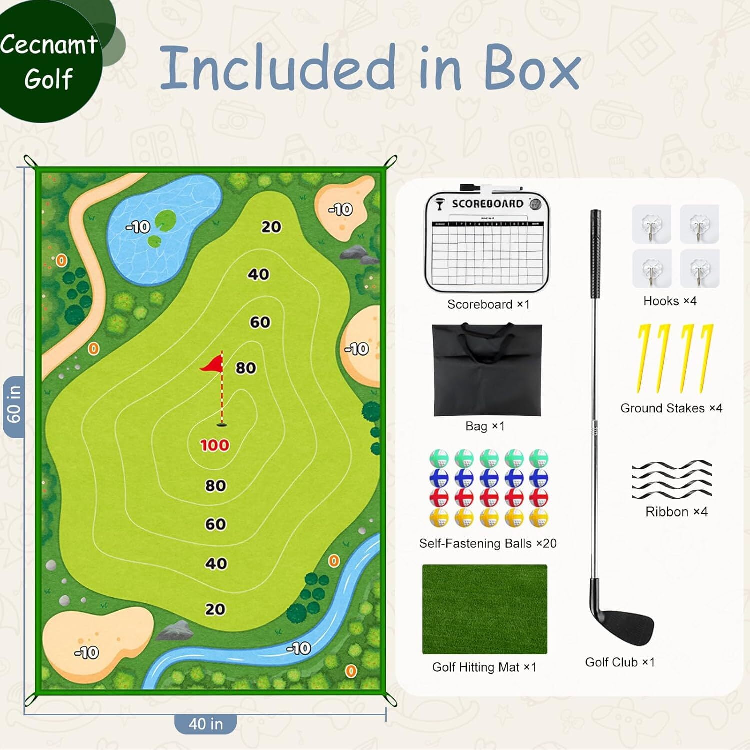 Spvtwiu Golf Chipping Game, Battle Golf with Golf Club & Hitting Mat, Chip Sticky Practice Golf Game Set for Adults Kids Indoor Outdoor Backyard