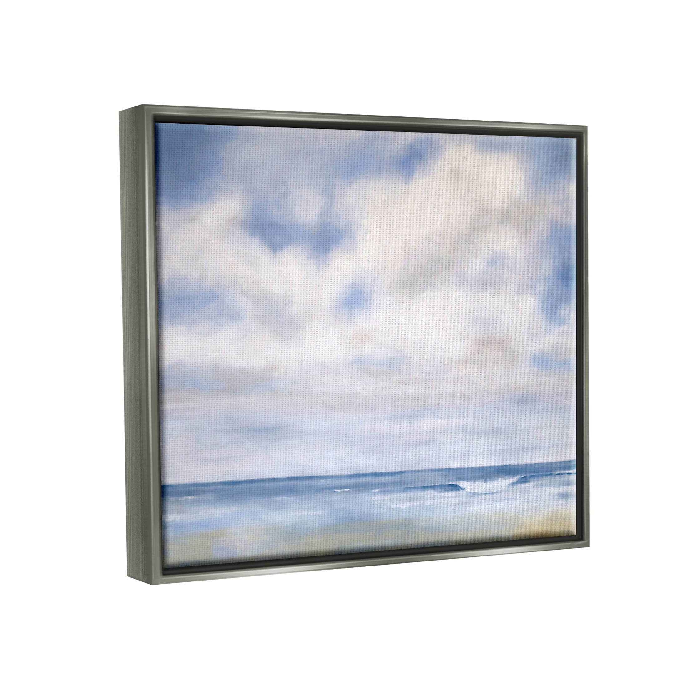 Stupell Industries Tranquil Beach Waves Ocean Scenery Painting Luster Gray Floating Framed Canvas Print Wall Art, Design by Catherine Andersen