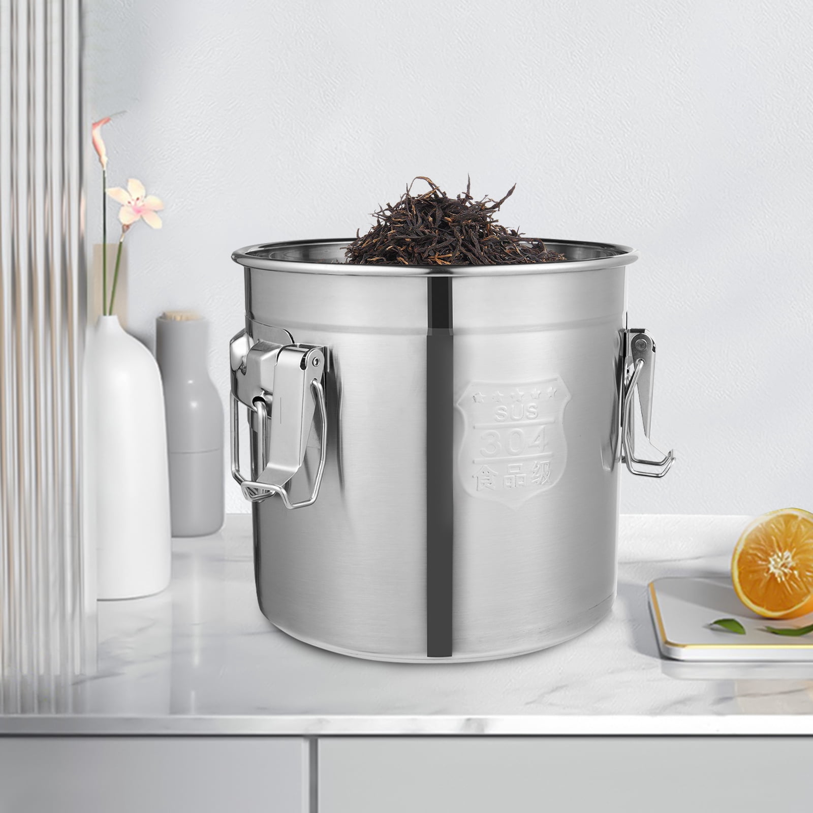 304 Stainless Steel Airtight Canister for Kitchen, 3.2Gal Canisters Container with Lids and Sturdy Locking Clamp,Bucket Food Storage Containers Airtight for Flour Coffee Bean Tea (12L)