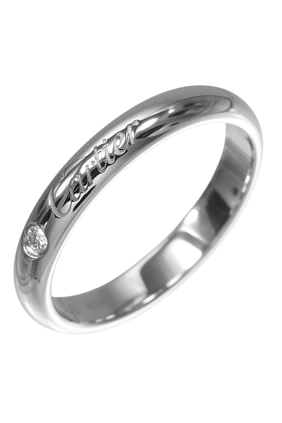 Pre-Owned Cartier C de Engraved Ring, Size 10, 3mm Diamond, Pt950 Platinum, Approx. 4g,...
