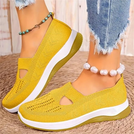 Flat Shoes for Women Comfort Low Top Knitted Slip On Sneakers Classic Casual Walking Shoes Loafers Clearance Sale