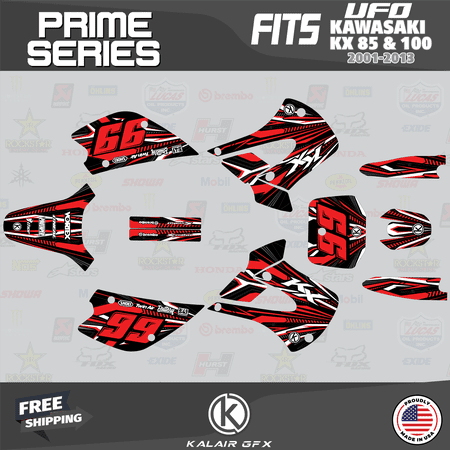 Kalair GFX Graphics Kit for Kawasaki KX100 UFO RESTYLE (2001-2013) Prime Series Kalair GFX Graphics Kit for Kawasaki KX100 UFO RESTYLE (2001-2013) Prime Series