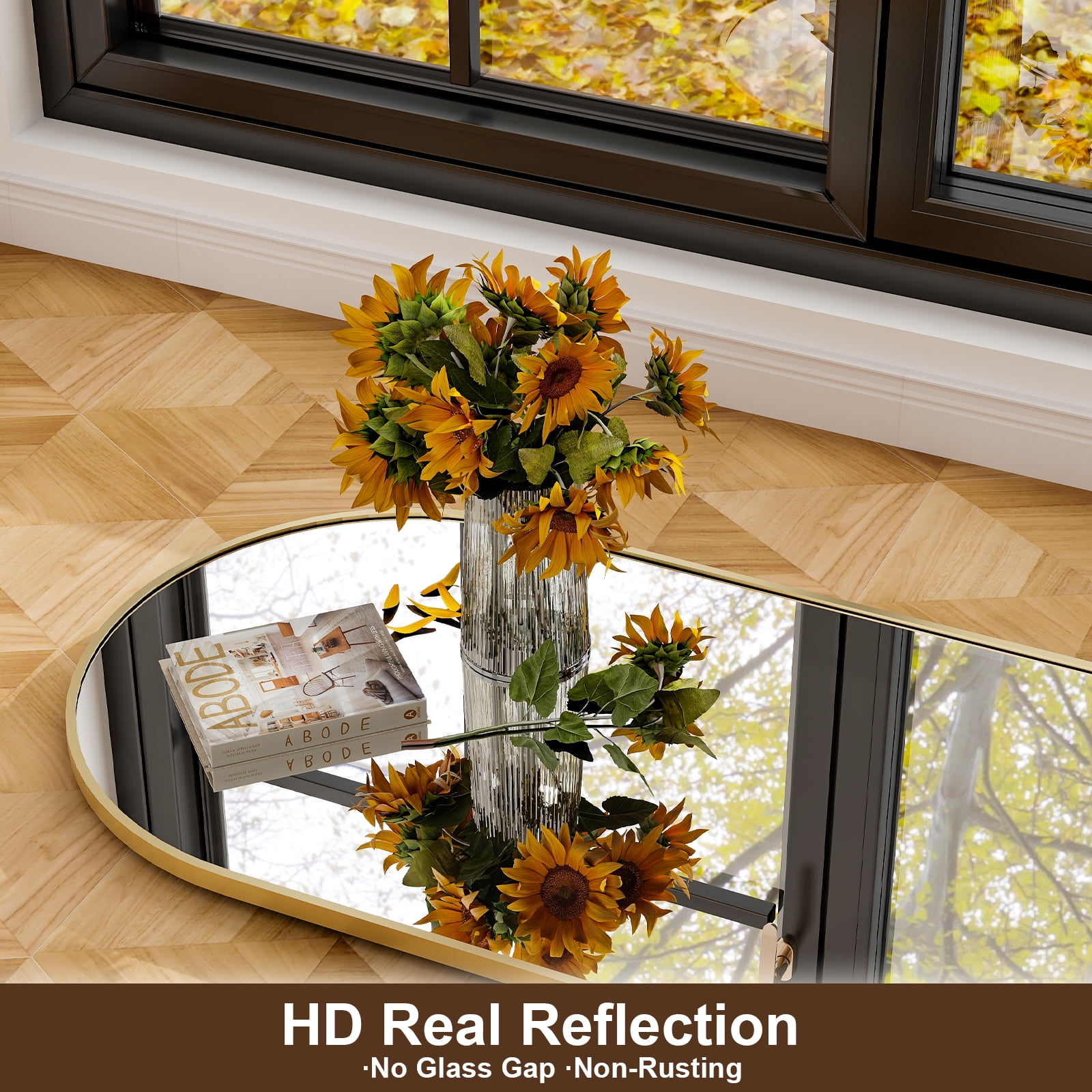 SHATTERVIEW 77"x38" Arched Floor Mirror Full Length Standing Body Dressing Mirror, Gold