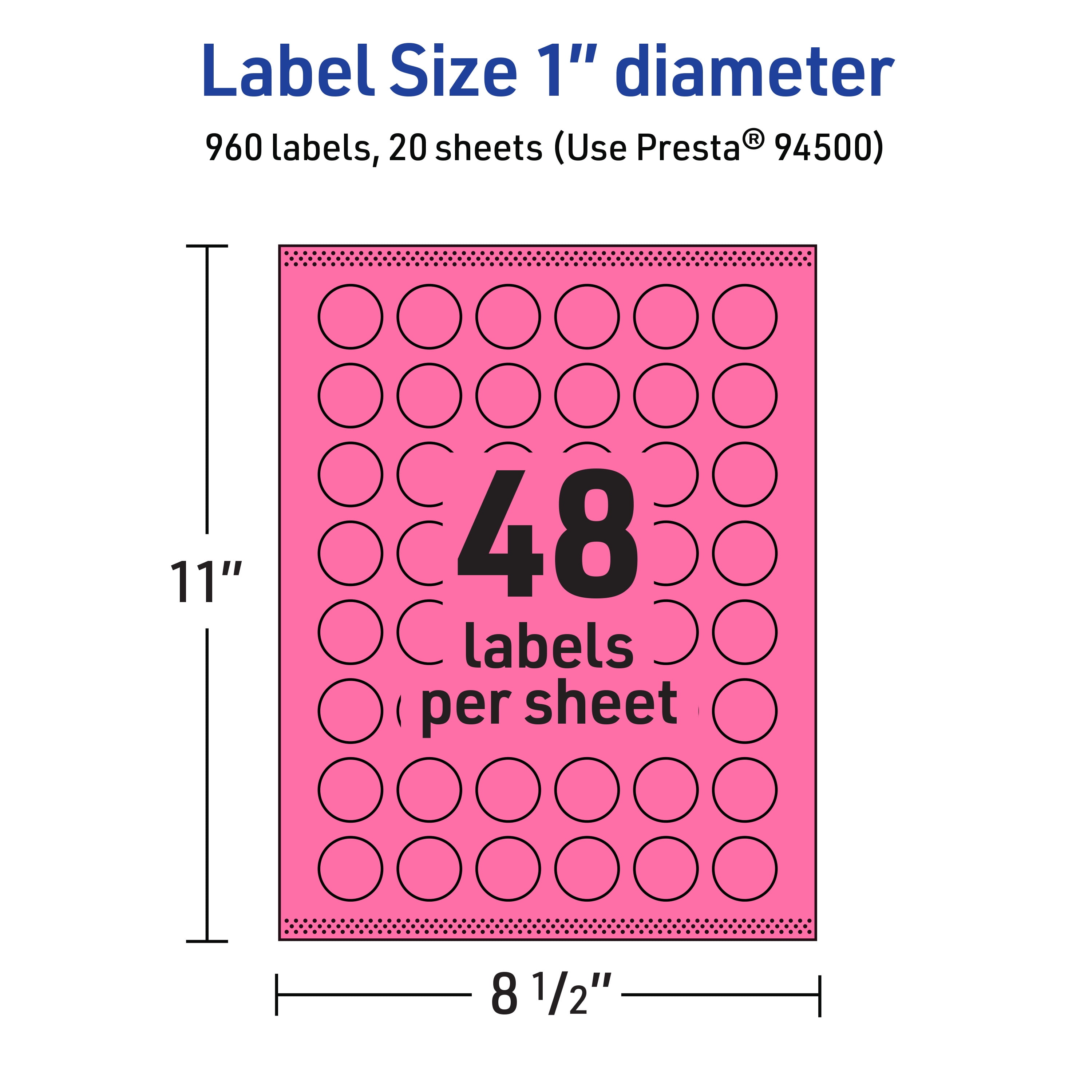 Avery Printable Round Labels, Bright Pink, 1" Diameter, 960ct