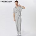 thumbnail image 4 of Monos de estilo americano INCERUN 2024, monos de moda para hombre con solapa a rayas, ropa de calle informal, monos de manga corta que combinan con todo, tallas S-5XL, 4 of 5