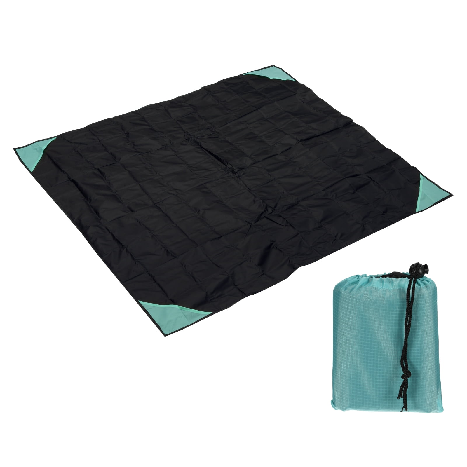 Unique Bargains 60x55 Inch Nylon Beach Blanket Waterproof Picnic Mat with Carry Bag Black Lake Blue