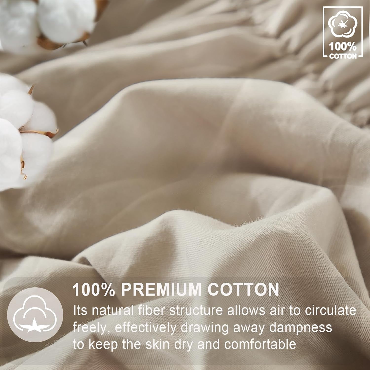 100% Cotton Wrinkle King Duvet Cover Set,Ruched Bedding Comforter Cover,Shabby Chic Ruffled 3 Pcs Queen Duvet Cover Set,Bohemian Boho Bedding Set 1 Duvet  Cover 2 Pillowcases