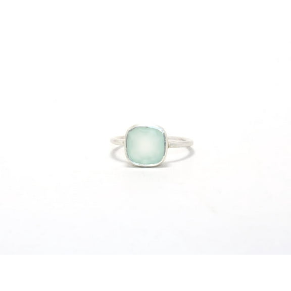 Heaven Crafts Cut Aqua Chalcedony Ring 925 Sterling Silver Cushion Shape Gemstone Ring Boho Jewelry Gift For Her