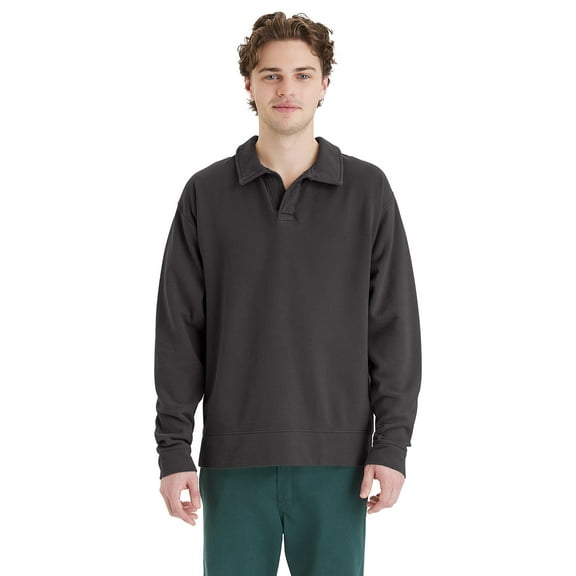 ComfortWash by Hanes - Unisex Garment Dye Polo Collar Sweatshirt - GDH490 - NEW RAILROAD GRY - L