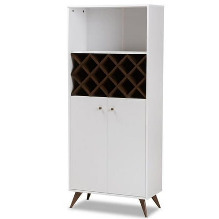 Bowery Hill Mid-Century Wood Wine Cabinet in White and Walnut