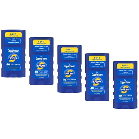 Coppertone Sport Face & Body Sunscreen Stick SPF 40  1.5 Oz - Pack of 5