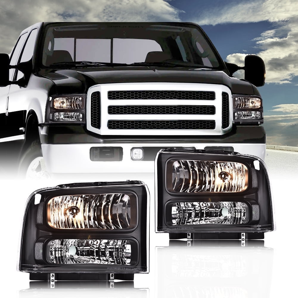 CROSSDESIGN Left & Right Clear Lens Headlights Fit for 1999-2004 Ford F-250 F-350 Super Duty