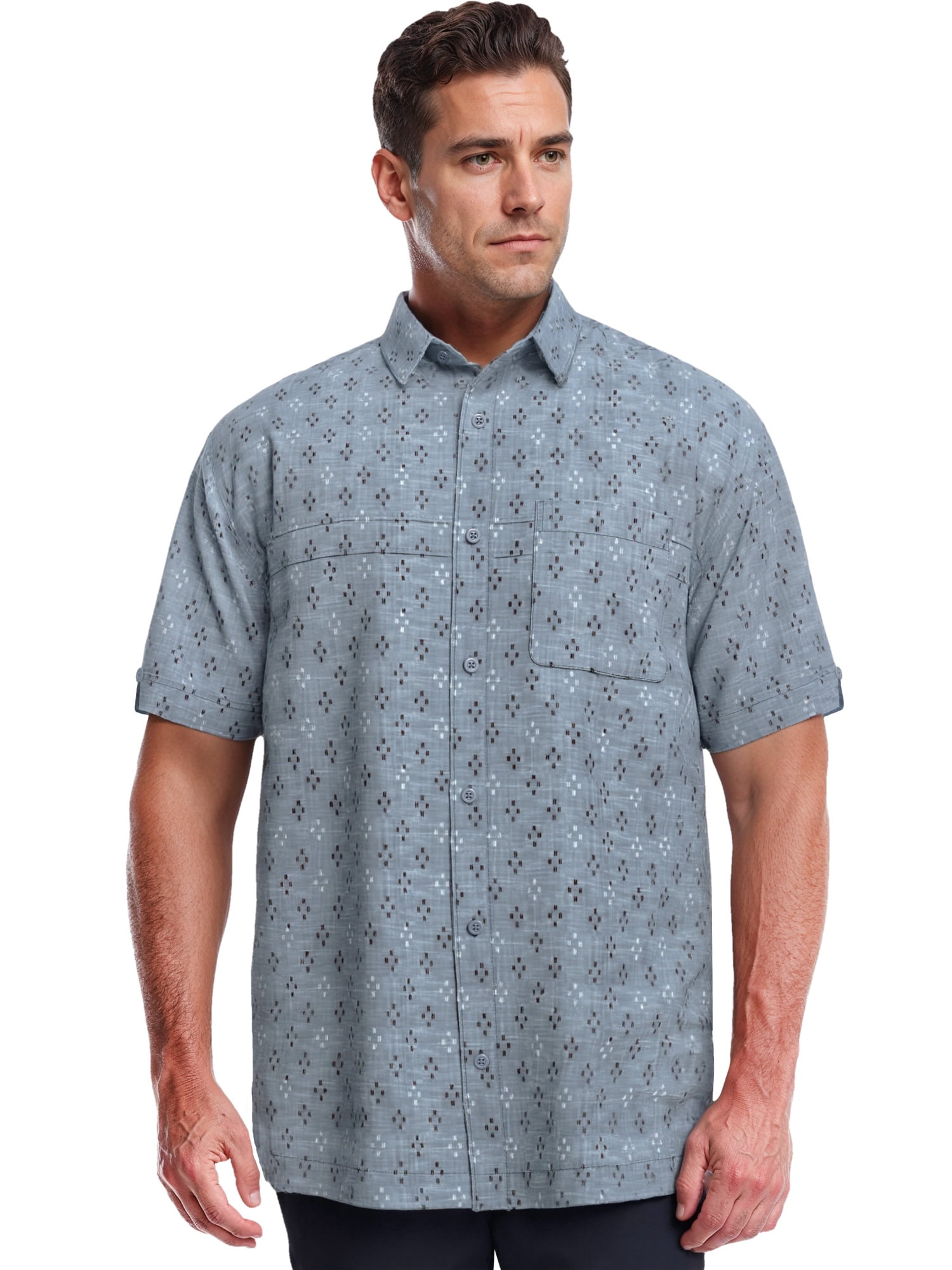 Café Luna Men's and Big Men's Printed Geo Crosshatch With pocket Short Sleeve Woven Shirt, Sizes S-4X