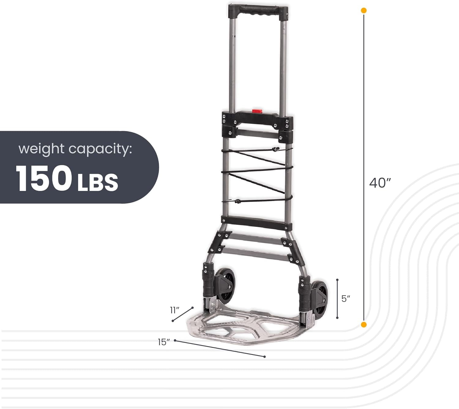 HaulPro COLAPSA Foldable Hand Truck Dolly, 5" Wheels, 150lb Capacity, 40" Tall and 11" x 15" Wide Base
