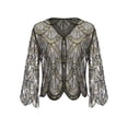 thumbnail image 4 of YEAHDOR Womens Hollow Lace Cardigan Long Sleeve Sequins Bolero Shrug Casual Shawl Gold One Size, 4 of 5