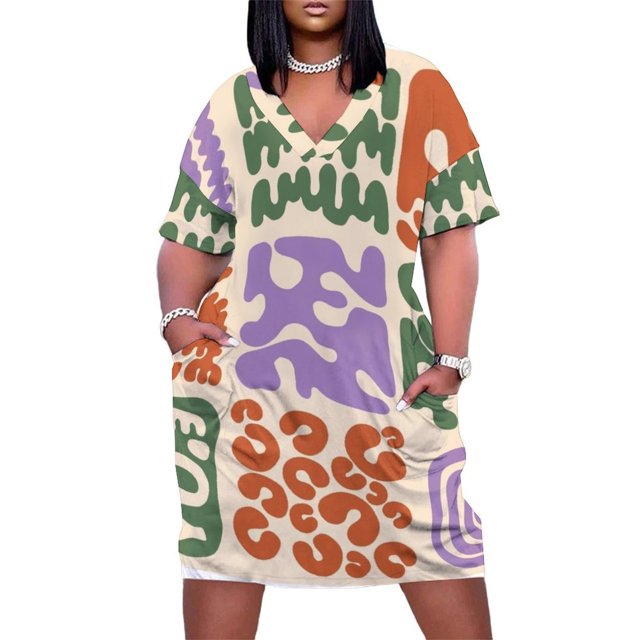 Vestido de verano holgado con bolsillos para mujer traje de Damas abstractas
