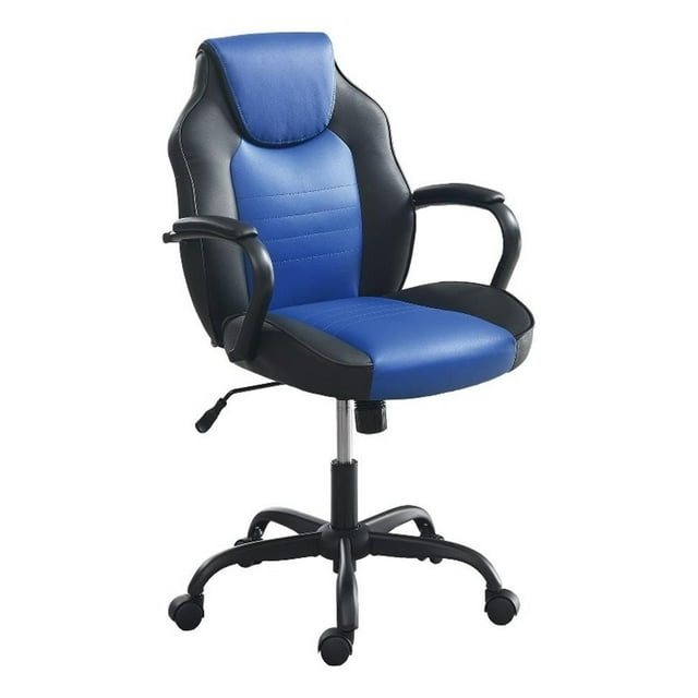 Pemberly Row Chaise de Bureau Moderne en Similicuir Noir et Bleu