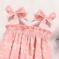 thumbnail image 3 of ZEHJUHAN Baby Girl's Sleeveless Ruffle Print Bow Strap Romper, Lace Trim Jumpsuit with Snap Closure Pink bow 2，6-9M, 3 of 7