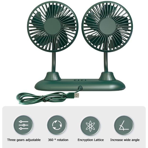Ventilador de doble cabezal USB para automóvil Ventilador de enfriamiento de Ndcxsfigh aire interior automático silencioso portátil (verde)