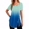 thumbnail image 1 of Plebaso Womens Summer Shirts Short Sleeve Gradient Tunic Tops Square Neck Dressy Loose Blouses with Split, 1 of 4
