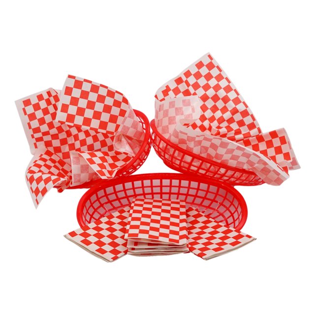 Reusable Plastic Food Baskets with Disposable Liners Bundle (RED) 3