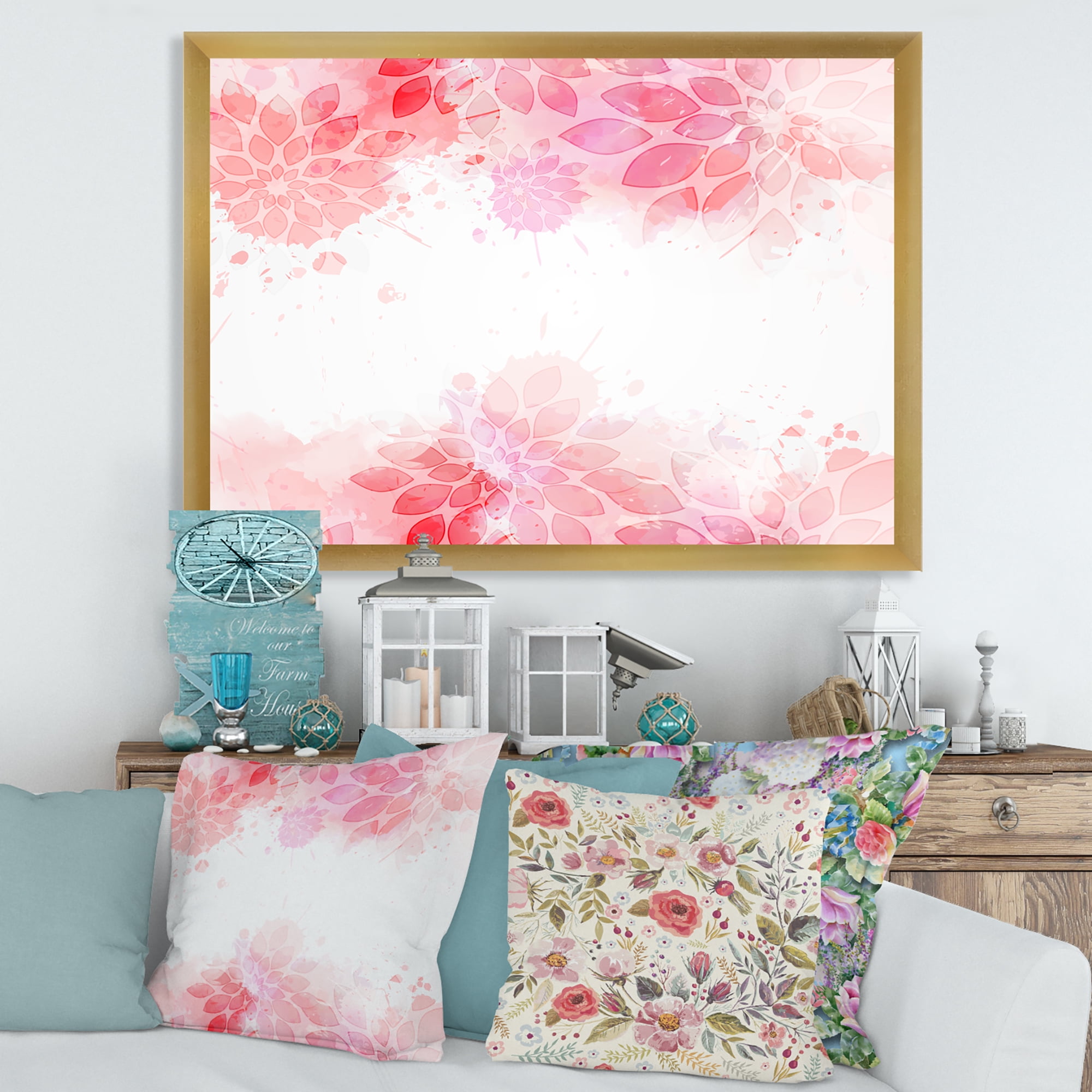 Designart 'Abstract Splashes of Pink Flowers II' Modern Framed Art Print
