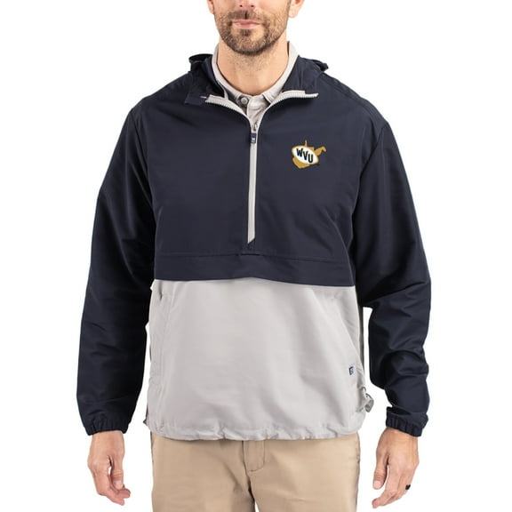 Men's Cutter & Buck Navy West Virginia Mountaineers Charter Eco Recycled Half-Zip Anorak Jacket