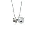 thumbnail image 2 of Delight Jewelry Silvertone Small Antiqued Crystal Butterfly Silvertone Script Initial Disc - V - Charm Necklace, 20"+3", 2 of 4
