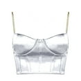 thumbnail image 5 of WHLBF Women's Top Summer Crop Satin Bustier Top Chain Strap Casual Padded Lingerie White S(S), 5 of 6