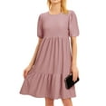 thumbnail image 4 of HUBERY Women Crew Neck Short Puff Sleeve Ruffled Keyhole Back Midi Dress, 4 of 6