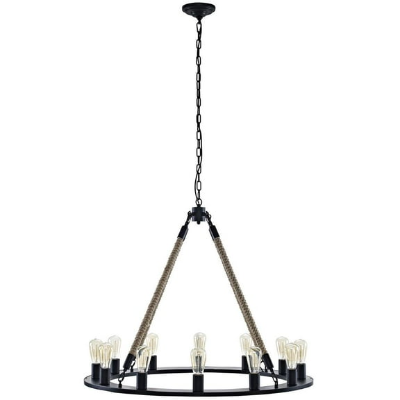 Modway Encircle Modern Style Rope and Steel Chandelier in Brown