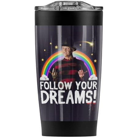 

A Nightmare On Elm Street Freddy Follow Dreams Stainless Steel Tumbler 20 oz Coffee Travel Mug/Cup Vacuum Insulated & Double Wall with Leakproof Sliding Lid | Great for Hot Drinks and Cold Beverages