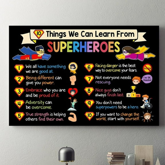 Kna Prints - 10 Things We Can Learn From Superheroes Poster, Superheroes Poster, Back To School Poster, Classroom Wall Decor Unframed Poster, UNFRAMED-8x12