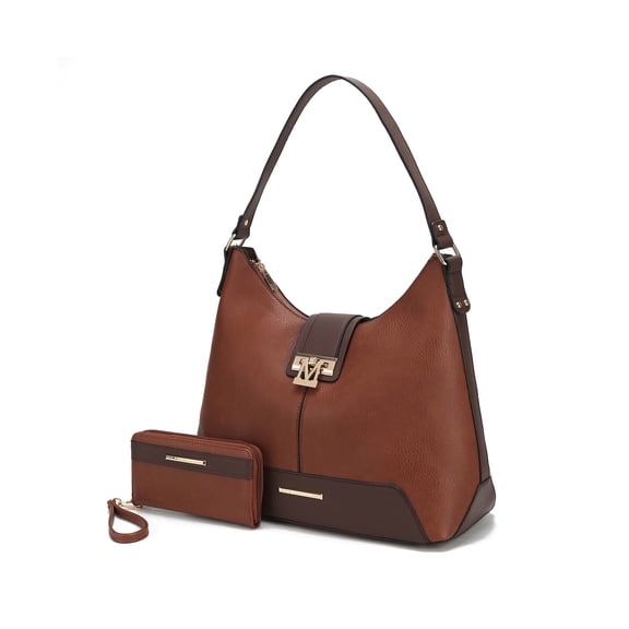 MKF Collection Graciela Women's Hobo Bag & Wallet, Vegan Leather Shoulder Bag 2pcs Set Handbag by Mia K. - Cognac Brown