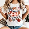 thumbnail image 2 of Hey Batter Batter Swing T-Shirt, Retro White and Natural Baseball Tee with Floral Accents, 2 of 8