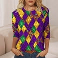 thumbnail image 2 of Rciityk Carnival 3/4 Length Sleeve Womens Tops Casual Loose Mardi Gras Printed Crew Neck T-Shirt Pullover Holiday Party Tops, 2 of 6