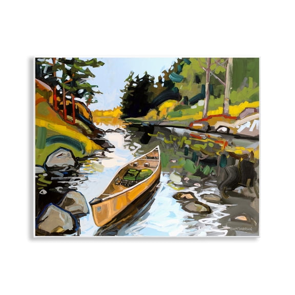 Stupell Industries Canoe Through River Transportation Painting Unframed Art Print Wall Art, 14 x 11