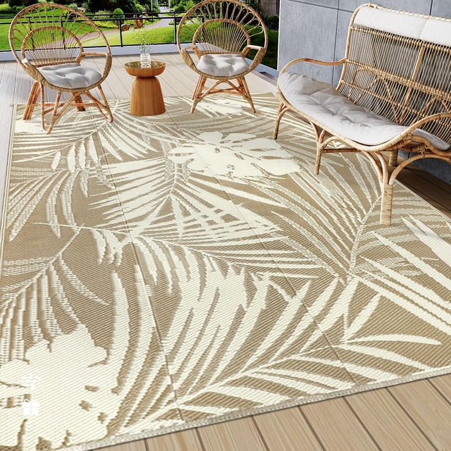 x Tropical Plastic Outdoor Patio Rug All Weather Outdoor Carpet Reversible Portable Lightweight Outdoor Mats for Patio Camping RV()