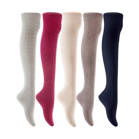 Lian LifeStyle Women's 5 Pair Adorable Comfortable Soft Thigh High Over Knee High Cotton Socks Size 6-9 L1024 Light Grey,Wine,Cream,Dark Grey,Navy