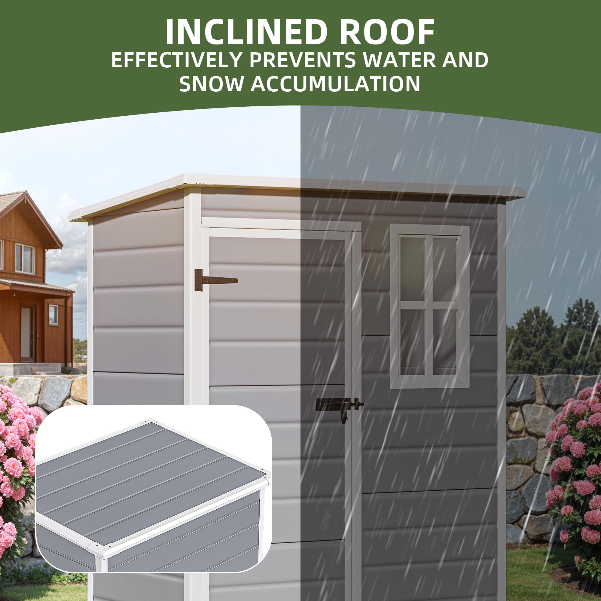 Uforic Resin Outdoor Storage Shed, 5x3 FT with Floor All-Weather Resin Storage Shed with Lockable Door & Window, Waterproof