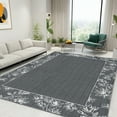 thumbnail image 2 of Yesurprise 10'x13' Dark Gray Solid Floral Area Rugs - Modern Bordered, Washable, Non-Slip for Living Room & Bedroom, 2 of 9