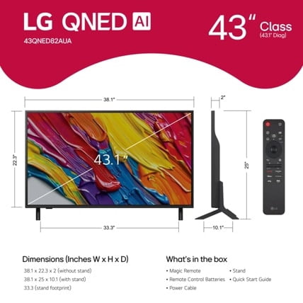 LG 43QNED82AUA 43" QNED AI 4K Smart TV with HDR10 Pro (2025)