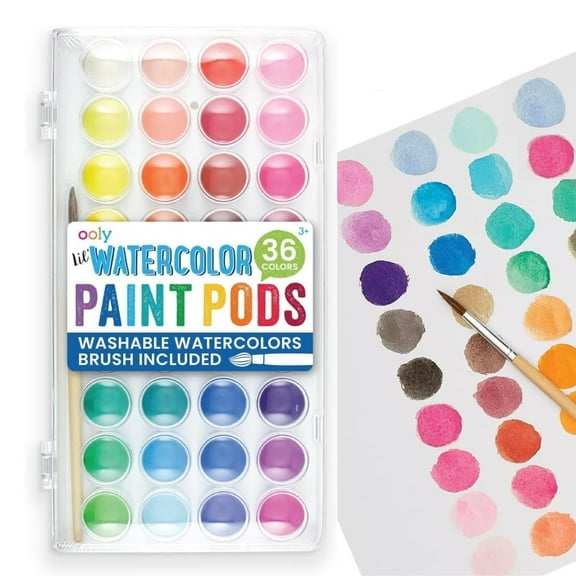 OOLY Lil' Watercolor Washable Paint Pods Set, 36 Colors & 1 Brush